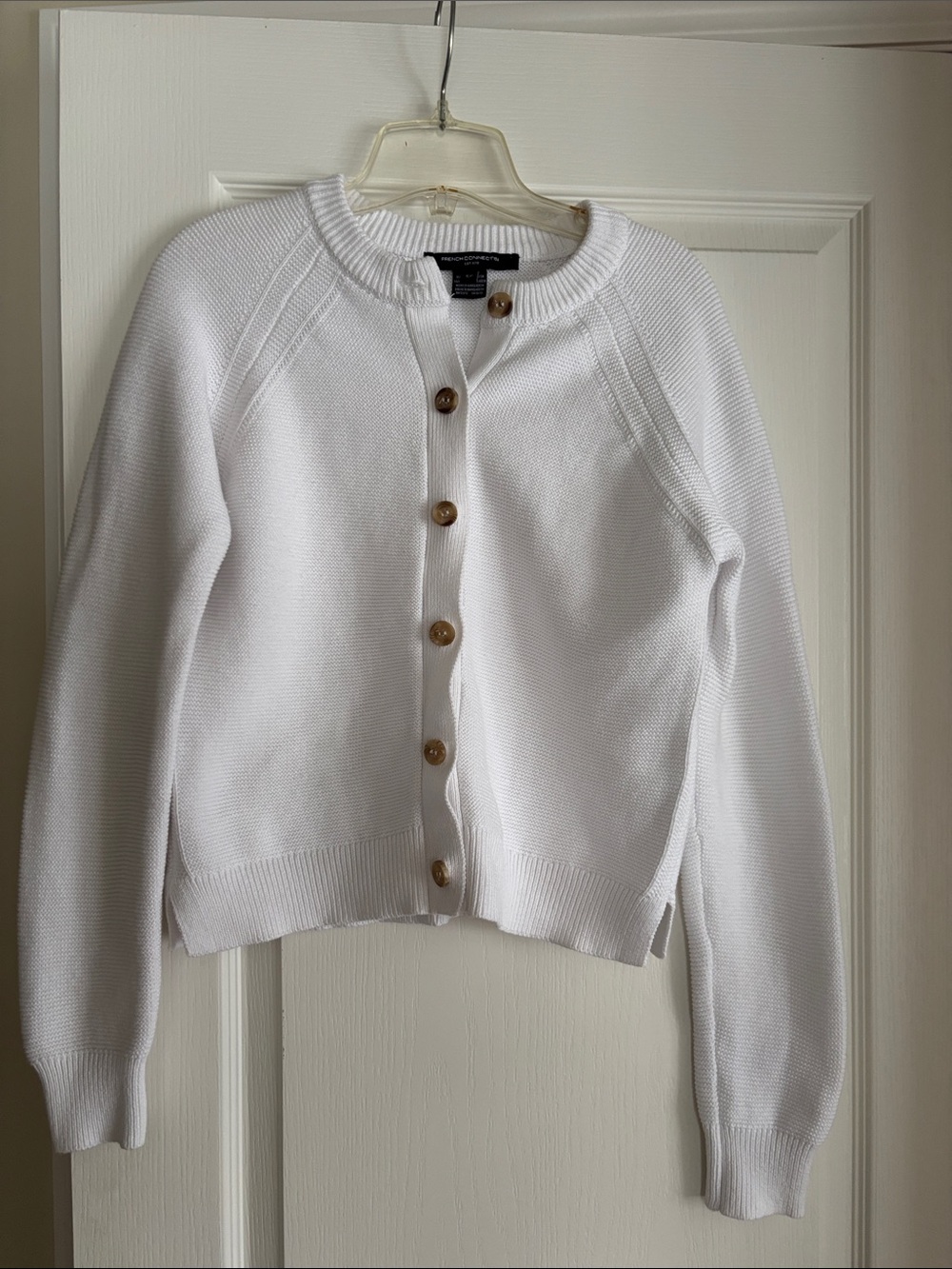 French Connection White Button-Front Crewneck Cardigan